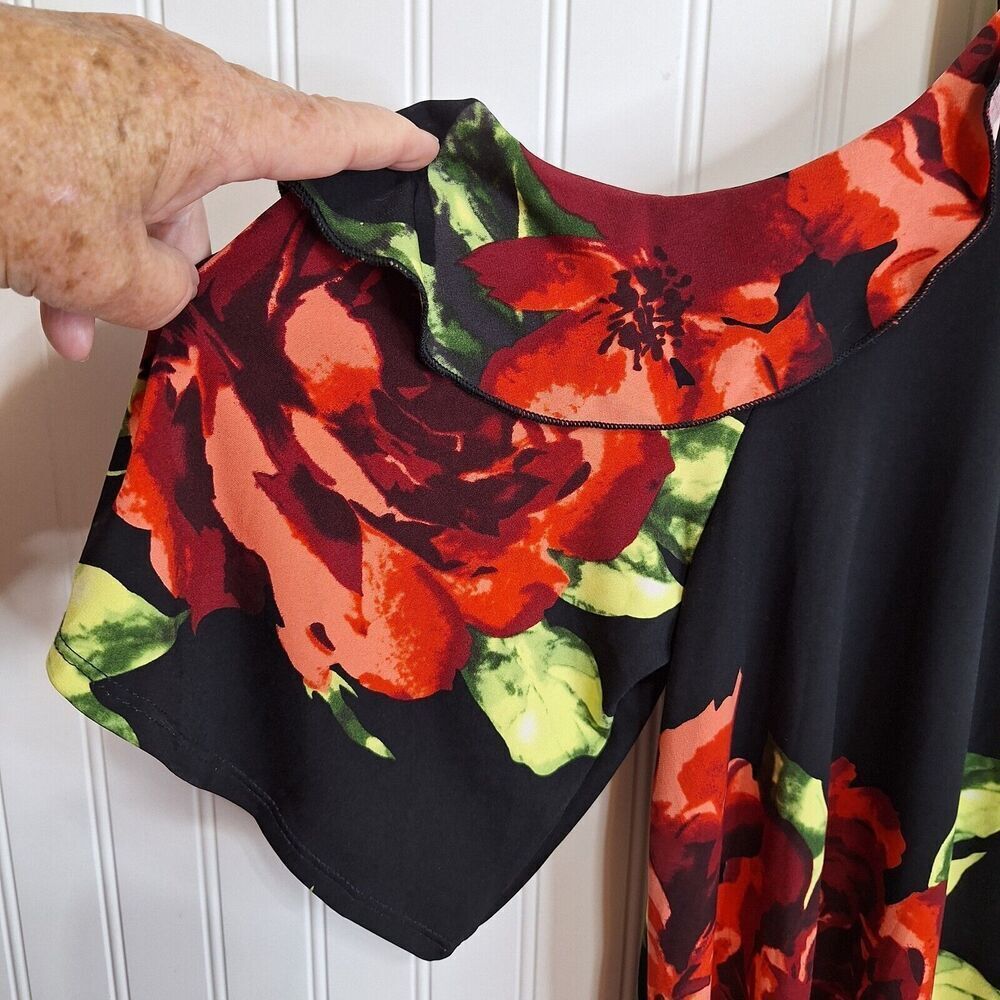 Chris & Carol Plus Womens Size 3X Cold Shoulder Tunic Dress Black Floral‎ Knit - Picture 10 of 15